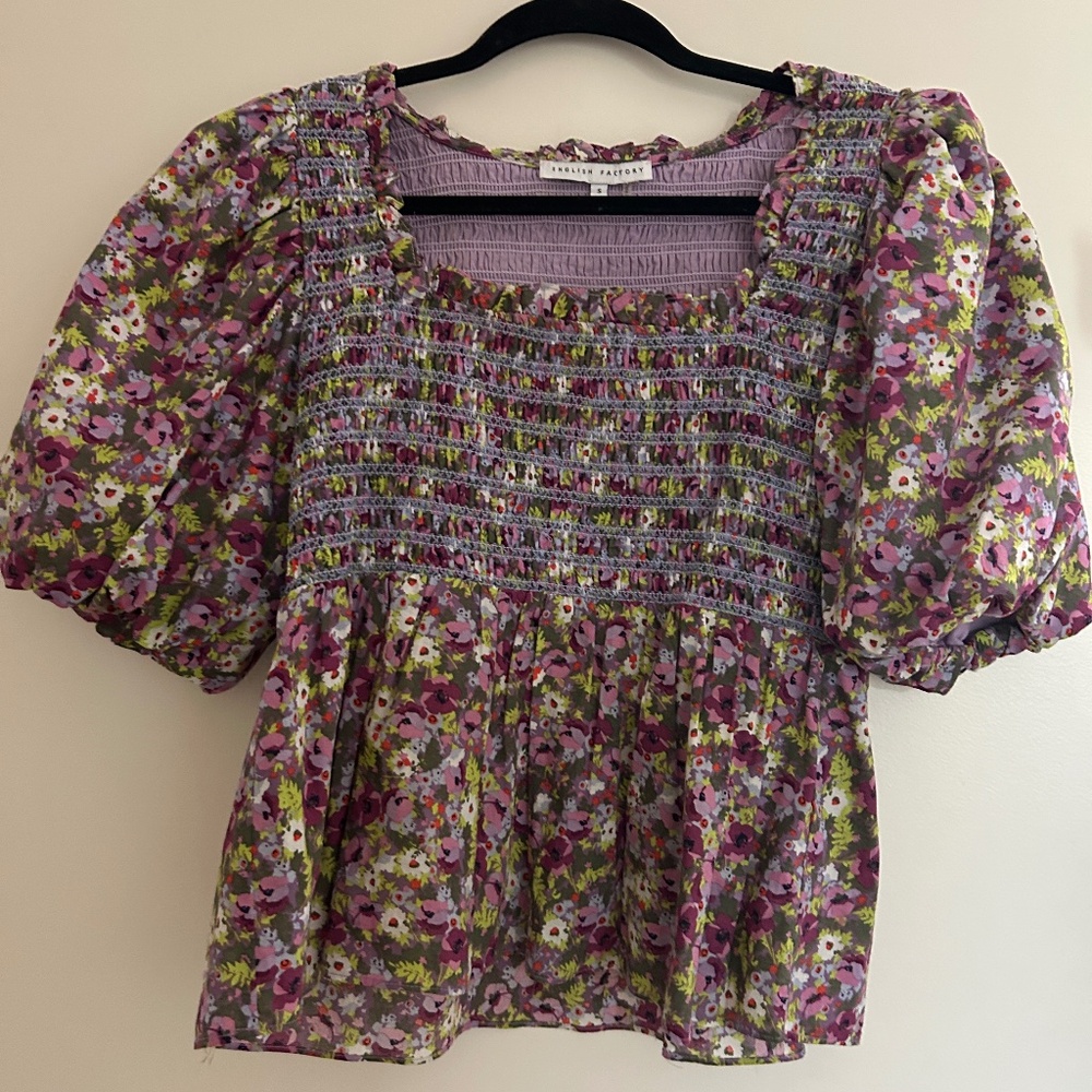 English Factory Floral Smocked Top Size Small
